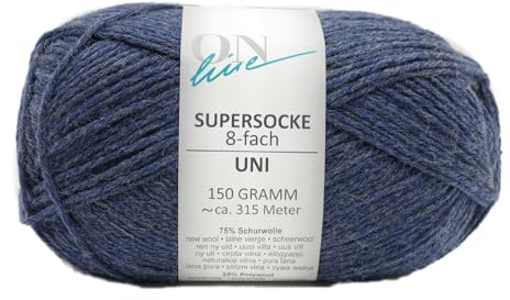 Sockenwolle 8-fädig blau einfarbig, Online Supersocke 8-fach Uni, dickes Sockengarn zum Stricken und Häkeln (8003 jeansblau)