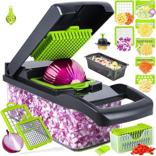 14-in-1 Vegetable Chopper with Container & Dicer | Onion & Salad Chopper, Mandoline Slicer, Cheese Grater & Veg Cutter | Kitchen Gadgets 2026