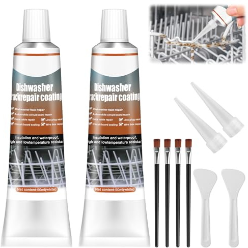 Bateya 2×50ML Stück Spülmaschinenkorb Rost Reparatur,Geschirrspüler Korb Reparatur Gummi Wasserdicht Rostbeständig Hitzebeständig für Ausbesserungen Reparaturen im Geschirrspüler,Weiße Flüssigkleber