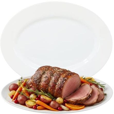 UNIQUE HOME LIVING 34.5cm Serving Platters Set of 2 White Oval Serving Plates, 13.5 Inch Large Zenix Glass Platter Dish for Party Food Buffets Appetisers Dessert Snacks, Microwave and Dishwasher Safe