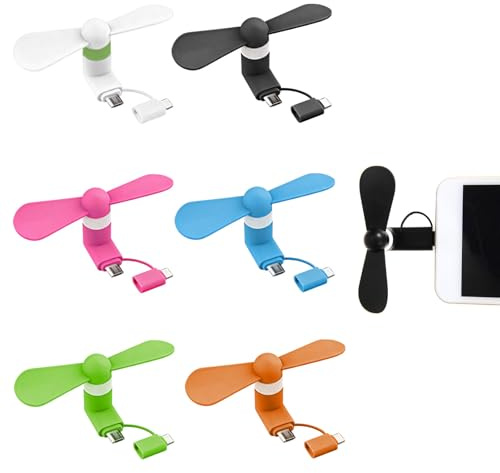 Rakiuty 2 in 1 Mini-Handy-Ventilator,Mini-Handy-Lüfter,Tragbarer Kühler Rotierender Ventilator,Tragbarer Mini-USB-Handy-Lüfter,2-in-1-Lüfter Kompatibel mit Type-C/Lightning-Port-Ventilator (6 Stücke)