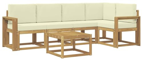 vidaXL Outdoor-Sofagarnitur 6 pcs Weiß und Creme Massivholz Akazie, Outdoor-Ecksofa, modernes Lounge-Set für Garten, Robustes Sitzmöbel für Terrasse, Entspannen