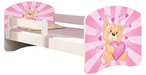 Kinderbett Jugendbett mit einer Schublade und Matratze Weiß ACMA II 140 160 180 40 Design (180x80 cm, 10 Teddybär)