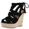 SCARPE VITA Damen Sandaletten Bast Keilabsatz Espadrilles Wedges Schuhe 160580 Schwarz Quasten 37