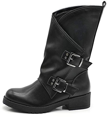 IF Fashion Scarpe da Donna Stivali Stivaletti Biker Fibbie Anfibi If165 Nero N.40