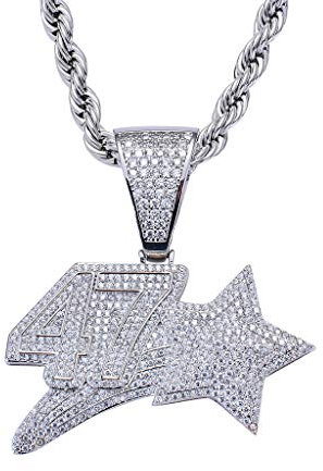 KMASAL Schmuck Männer Hip Hop 47 Sterne CZ Brief Anhänger Kreative Halskette Mikro-Pflastern Simulierte Diamant Iced Out Bling Silber Überzogene Halskette