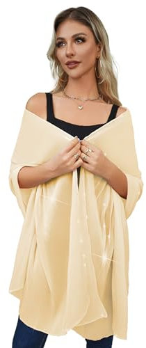 REEMONDE Damen Schal mit Blasen-Chiffon, für Braut, Hochzeit, Schals aus Satin, für Abendkleider, Beige Chiffon, Einheitsgröße