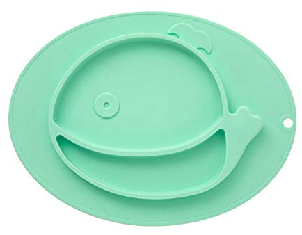 Premier Housewares Green Whale Food Plate | Stain-Resistant Toddler Plate | Green Silicone Durable Whale Plate | Everyday Use Food Plate with Portions for Toddlers and Kids