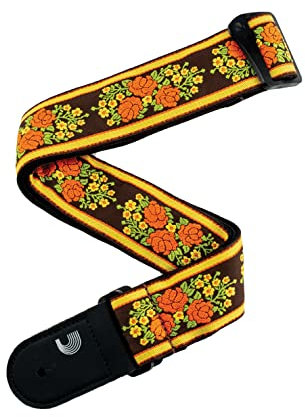 D'Addario Accessories 50PCLV03 Gitarrengurt Peace Love, gewebt, Braun/Gelb