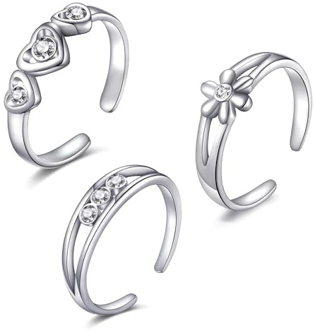 Philip Jones Set of Three Silver Plated Adjustable Toe Rings Created with Zircondia® Crystals