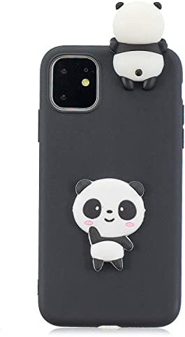 DasKAn Cartoon Custodia per iPhone 11 6.1'',Moda Carino 3D Frutta Animale Bambola Disegno Indietro Cover AntiGraffio Flessibile Morbido TPU Silicone Protettivo Custodia per iPhone 11 6.1'',Panda Nero