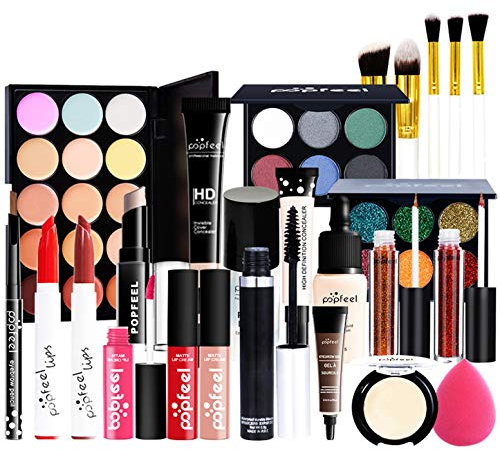 FantasyDay Multifunktions Exquisite Make-up Geschenkset Kosmetik Schmink Kit für Gesicht, Augen und Lippen - Makeup Paletten Schminkkoffer mit Lidschatten Palette, Lippenstift, Rouge, Mascara, Pinsel