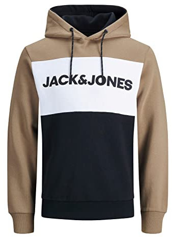 JACK & JONES Jjelogo Blocking Sweat Hood Noos-Sudadera con Capucha, Vajilla, S para Hombre