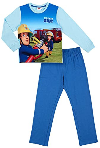 Feuerwehrmann-Sam Jungen Schlafanzug Pyjama Feuerwehrauto (Hellblau, 116)