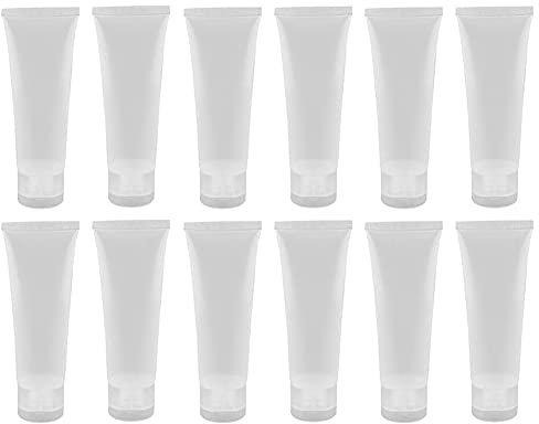 12Pcs 100ml Empty Refillable Clear Plastic Cosmetic Soft Tubes Bottles Squeeze Travel Toiletry Containers with Flip Cover for Shampoo Shower Gel Facial Cleaning Body Lotion