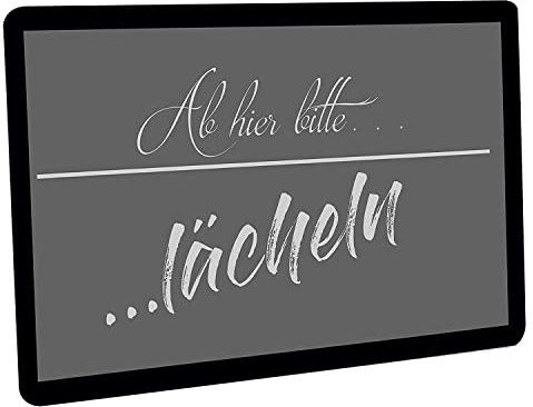 Crealuxe Fussmatte – “ Ab Hier Bitte lächeln “ - 60x40 cm - Gummi Rückseite/rutschfest - Filzoberfläche - Bedruckte Türmatte - Innenmatte - Schmutzmatte