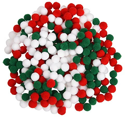 Jomnvo 300 Pieces Christmas Pom Poms Red White Green Fluffy Pompoms Felt Balls Small Craft Pompoms for DIY Christmas Decoration (Red White Green)