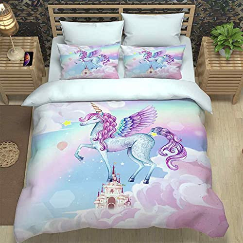 UQZHZL Copripiumino Matrimoniale 230x230 cm Castello Delle Fate Viola Set Copripiumino Stampato 3D Set Biancheria da Letto Microfibra con Cerniera +2 Federa per Cuscino - Antisbiadimento Facile da cur