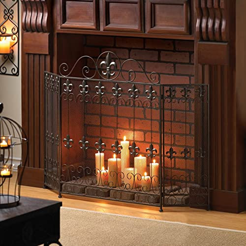 MMQGQ store Funkenschutz 3 Panel Stahlgitter Kamin Bildschirm, Hochleistungs-schmiedeeisen-Falten-Feuer-Spark-Guard-Gitter, Freistehender Baby-sicherheitszaun, 48,72 × 31.4inch