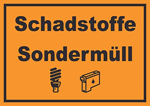 HB-Druck Schadstoffe Sondermüll Mülltrennung Schild Text Symbol Lack Tinte waagerecht A6 Rückseite selbstklebend