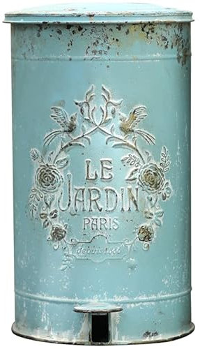 Handmade Blue Metal Garden Waste Pedal Bin Le Jardin Vintage Look Unique Chic