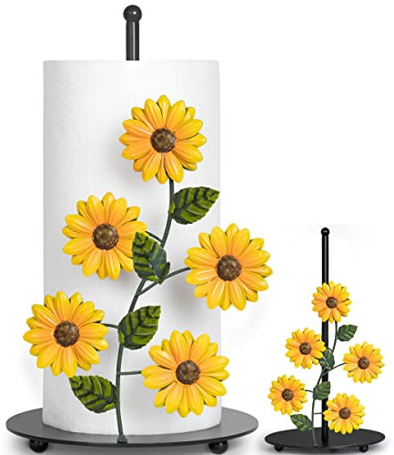 Küchenrollenhalter mit Sonnenblumen, Sonnenblumen-Küchendekoration und Zubehör, gelber Landhaus-Küchenrollenhalter, niedliche Küchen-Deko, Landhausstil, Vintage, rustikal, einzigartiges Geschenk