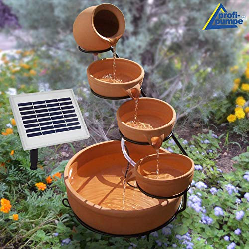 Amur Fontaine Solaire Cascade Pichet et Bols en Argile 55 cm - Déco Originale et Sons Apaisants pour Votre Jardin, Terrasse ou Balcon