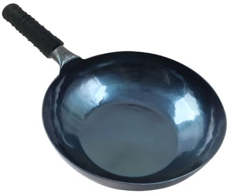 Pentole per friggere, wok cinesi in ferro martellato a mano, pentola a fondo piatto, senza rivestimento antiaderente, adatto a tutti i tipi di stufe (diametro 34 cm)