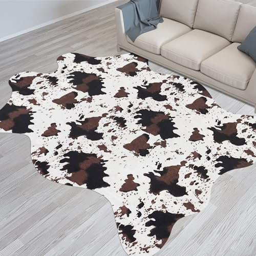Fixseed Kuhteppich, Kuhfell-Teppich für Schlafzimmer, Wohnzimmer, 1,5 x 180 cm, rutschfest, langlebig und groß, Kuhhaut, Teppich aus Kuhfell für westliche Heimdekoration