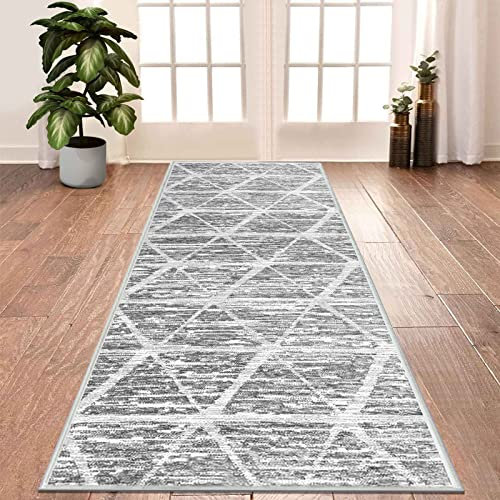 Tinyboy-hbq Teppichläufer für Flure rutschfest, Waschbar Läufer Flur Lange Weiche Kücheläufer Grau Flur Teppich für Schlafzimmer Flure Wohnzimmer Küche (Elfenbein/Grau, 60 x 120 cm)