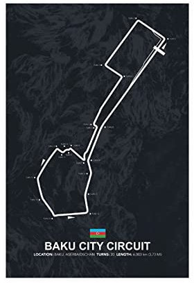 FISH DRAGATE Baku Street Circuit F1 Track Leinwand Poster Wandkunst Dekor Druck Bild Gemälde für Wohnzimmer Schlafzimmer Dekoration Rahmen Stil 30 x 45 cm
