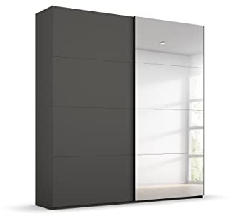 Rauch Möbel Beluga-EXTRA, Schwebetürenschrank, Farbe Graphit, Breite 180 cm | Kleiderschrank mit Schwebetüren, Schiebetüren, 2-türig, mit Spiegel, für Schlafzimmer, Kinderzimmer, Wohnzimmer, Garderobe