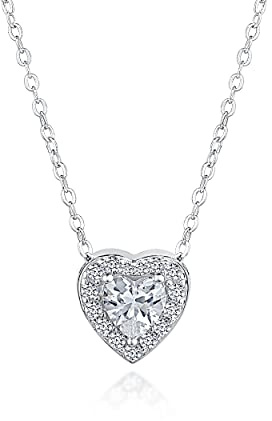 DANIEL CLIFFORD 'Linda' Damen Halskette Silber 925 mit Anhänger Herz Zirkonia Kristall, 42cm - 47cm filigrane Herzkette, Silberkette mit kleinem Herzanhänger