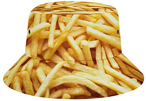 XVBCDFG Lebensmittel-Eimer-Hut, lustige, realistische Lebensmittel, Sommer-Fischer-Kappe für Frauen und Männer, Unisex, verstaubar, Strand-Sonnenhut für Reisen im Freien, Pommes Frites, One size