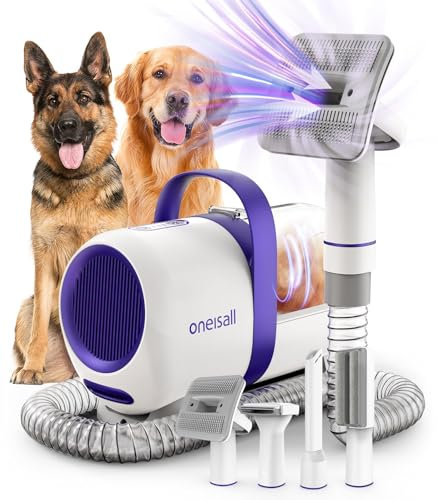 oneisall Kit de toilettage pour chien avec aspirateur de 12 kPa, aspiration 99 % des poils d'animaux, brosses à vide pour chien, épilateur de poils de chien pour la perte de poils et les poils emmêlés