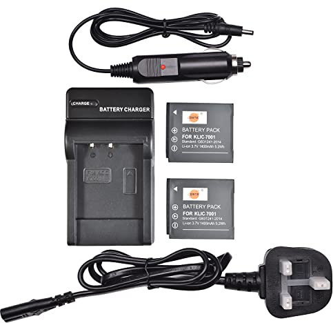 DSTE 2x KLIC-7001 Rechargeable Li-ion Battery + DC52U Travel and Car Charger Compatible for Kodark Easyshare M1063, Easyshare M1073 IS, EASYSHARE M340, EasyShare V610, EasyShare V705 Camera