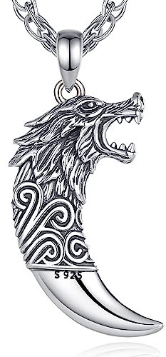 AEONSLOVE Wolf Kette Wikinger Wolfszahn Halskette Nordisch Amulett Kette Silber 925 Herren Damen Männer Frauen Wikinger Wolf Talisman Anhänger Wikinger Nordischer Fenrir Schmuck