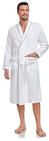 COLORFULLEAF Bademantel Herren aus 100% Baumwolle Leicht Sauna Morgenmantel Männern Reisebademantel Saunamantel mit Tasche(Weiss,M)