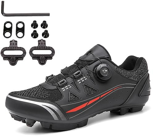 PENXZT MTB Schuhe Herren Fahrradschuhe Mountainbike Schuhe Kompatibel mit Shimano SPD 2-Bolts-Pedalen mit Stollen, für Rennschuhe in Innen- und Außenbereiche,Schwarz,48 EU