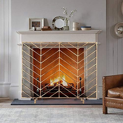 MAKIVI Funkenschutz, Funkenschutzgitter, antikes Gold, einzelnes Panel, Schmiedeeisen-Maschen-Kaminschutz, Feuerfunkenschutz für die Kamindekoration im Wohnzimmer, 96,5 x 78,7 cm Marriage