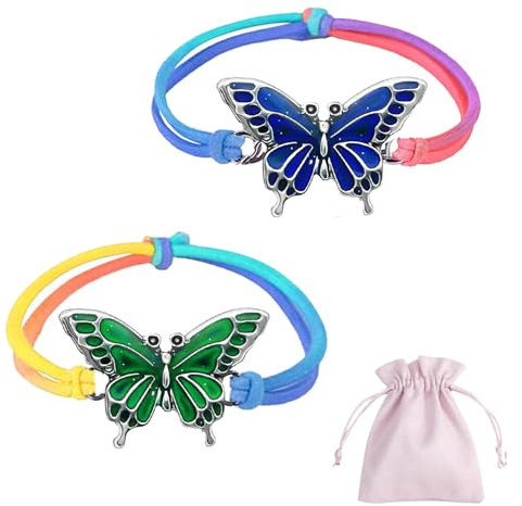 Sugeru®Neues Design Pferde Mädchen Geschenk, 2stk Stimmungs Armband Mädchen(Temperatur VerfäRbung) mit 1stk Schmuckbeutel,Mitgebsel Kindergeburtstag Geschenke für Mädchen,Freundschafts (Schmetterling)