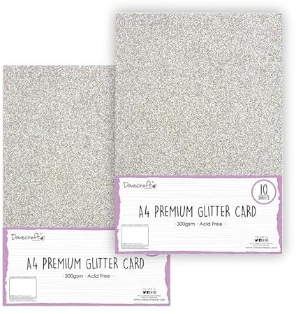 Dovecraft A4 Glitter Card 300gsm 10 Sheets - 2 Pack (Silver)