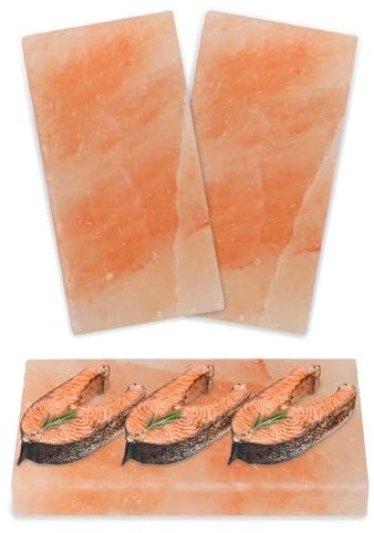 Fiqops 2 pietre di sale per grigliare L, 20 x 10 x 2,5 cm, pietre salate riutilizzabili, sale originale, piastra di sale per barbecue