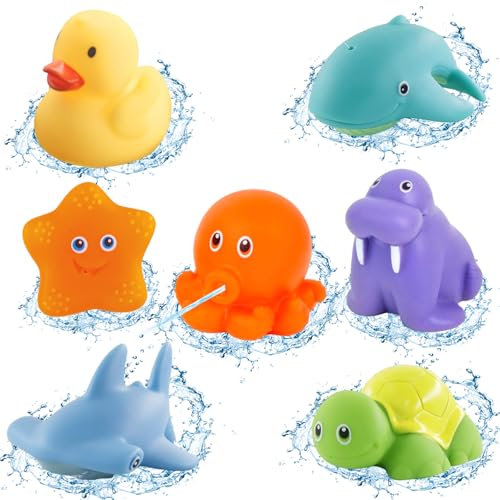 KIKVTER Baby Badespielzeug, 7 Stück Aufzieh-Badespielzeug für Kinder, Badewannenspielzeug, Badewannen-Spielzeug, Bad-Schwimm-Spielzeug für Kleinkinder, Jungen, Mädchen 0 1 2 3 4 Jahre alt