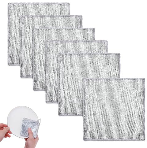 NQEUEPN 6Stk Multifunktionale Mehrzweck Geschirrtuch aus Draht 20x20cm Geschirrspüllappen aus Draht für Nass und Trocken Drahtgeflecht Geschirrtuch Geschirrschrubber für Verschiedene Küchenutensilien