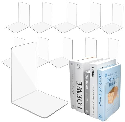 AZKEEGREY 12 Stück Acryl Buchstützen, Transparente Bücherstütze, Bücherhalter Bookends, Book Holder für Schlafzimmer Bibliothek Büro Schule Dekoration