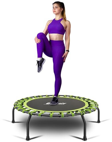 Gielmiy 40 Fitness Trampoline Indoor Garden Silent Mini Trampoline Bungee Rebounder Jumping Cardio Trainer Workout for Adults - Maximum Load 150 kg