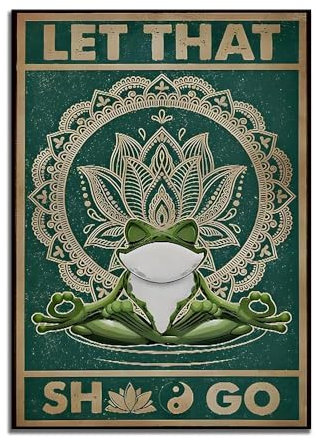 SHINERING Let That Shit Go Poster, Yoga-Frosch-Wandkunst, Lustige Frosch-Wanddekoration, Frosch-Badezimmer-Dekor 21Cmx30Cm Kein Rahmen