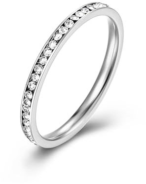INSTR Unisex 2 mm Luxus-Edelstahlring, Herren- und Damen-Statement-Kubikzirkon-Ringe, US-Größe 5–10, Eheringe