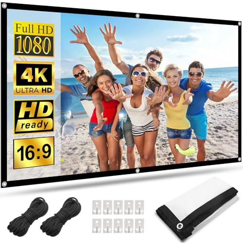 Telo Proiettore 60 Pollici,HOPFROG Schermo Proiettore Muro 16:9 HD 4K Projector Screen Portatile Anti Rughe Pieghevole Schermo Doppia Faccia per Letto Esterno Eventi Casa